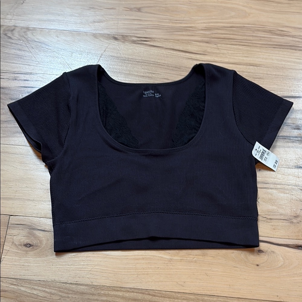 Aerie Superchill Black Ribbed Top